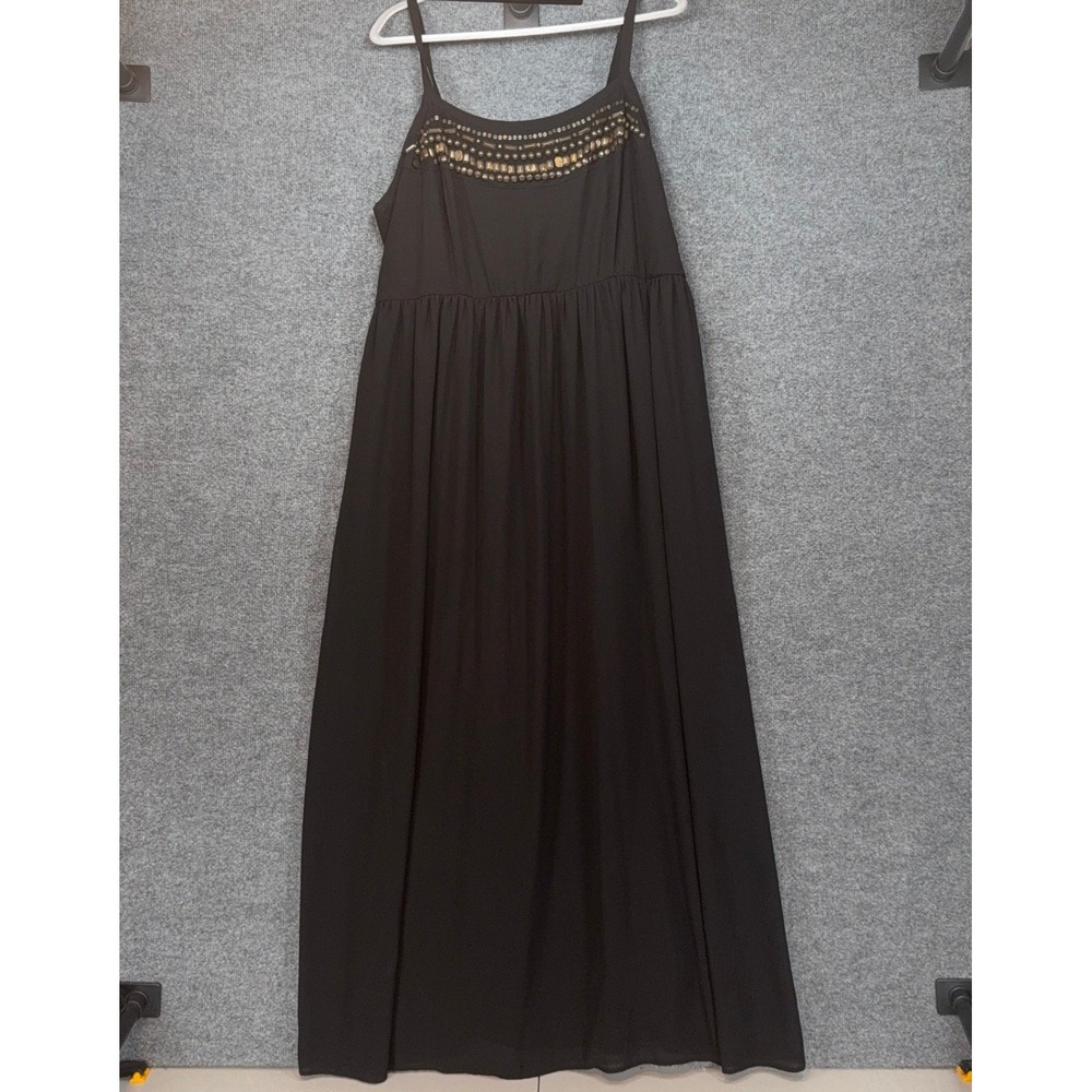 Torrid Maxi Dress Women 3X Black Beaded Sequin Neckline Smocked Back Sleeveless